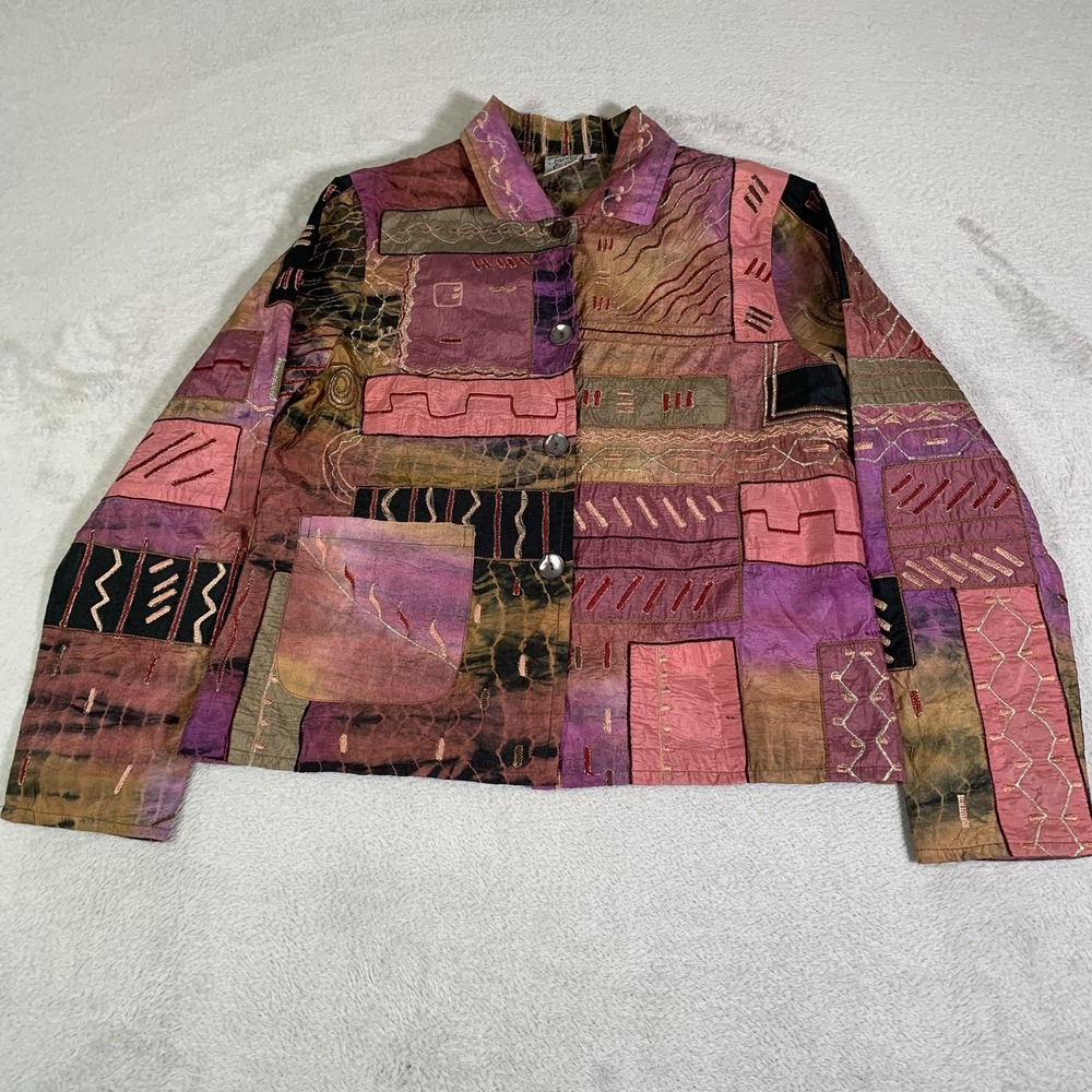 Parsley‎ & Sage Jacket Womens Small Pink Purple Silk Patchwork Abstract Art Boho